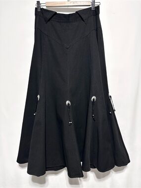 Circle T Marilyn Lenox Black Western Concho Maxi Skirt Cowboy Goth Cotton